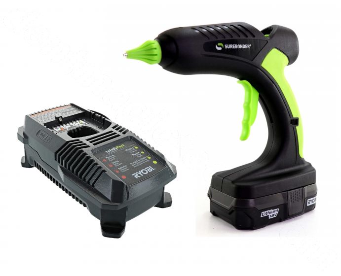 Ryobi Cordless Full Size Glue Gun Kit with 1.5 Ah Battery, 18V Charger, and  (3) 1/2 in. Glue Sticks